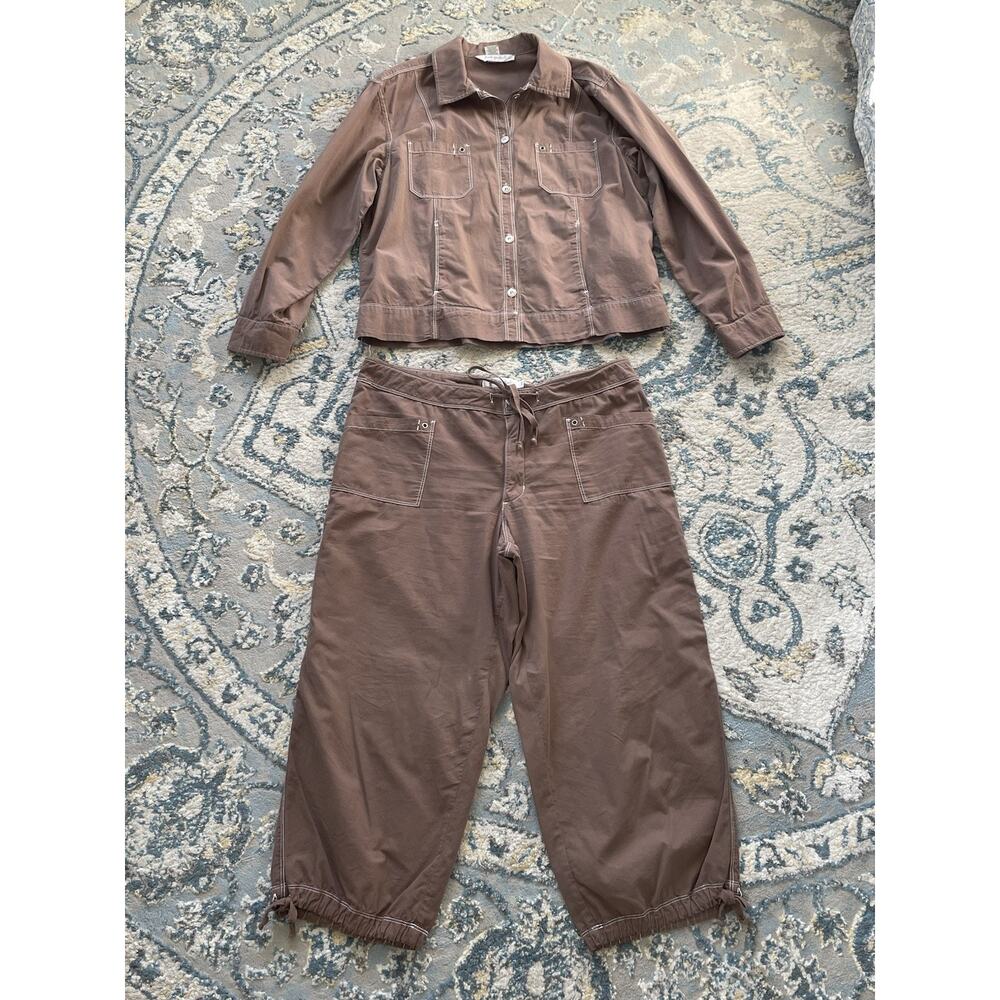 Fresh Produce Brown Utility Jacket Pants Set M/L Cargo Lounge Casual Travel Y2K